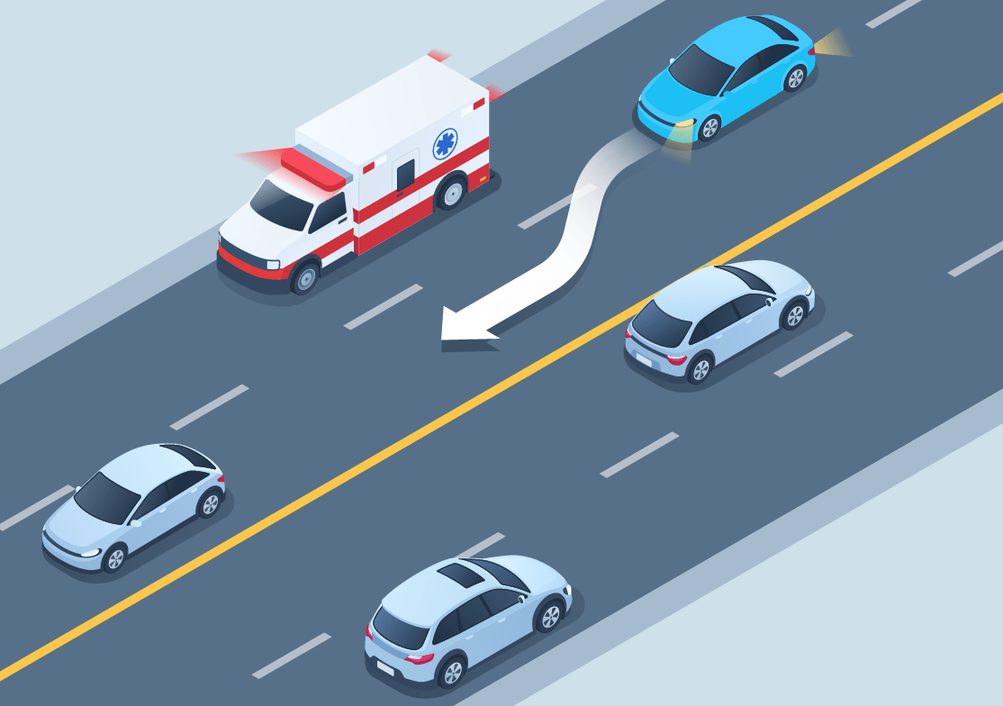 Dealing with particular situations - What should you do when approaching a stopped emergency vehicle or tow truck with flashing lights?